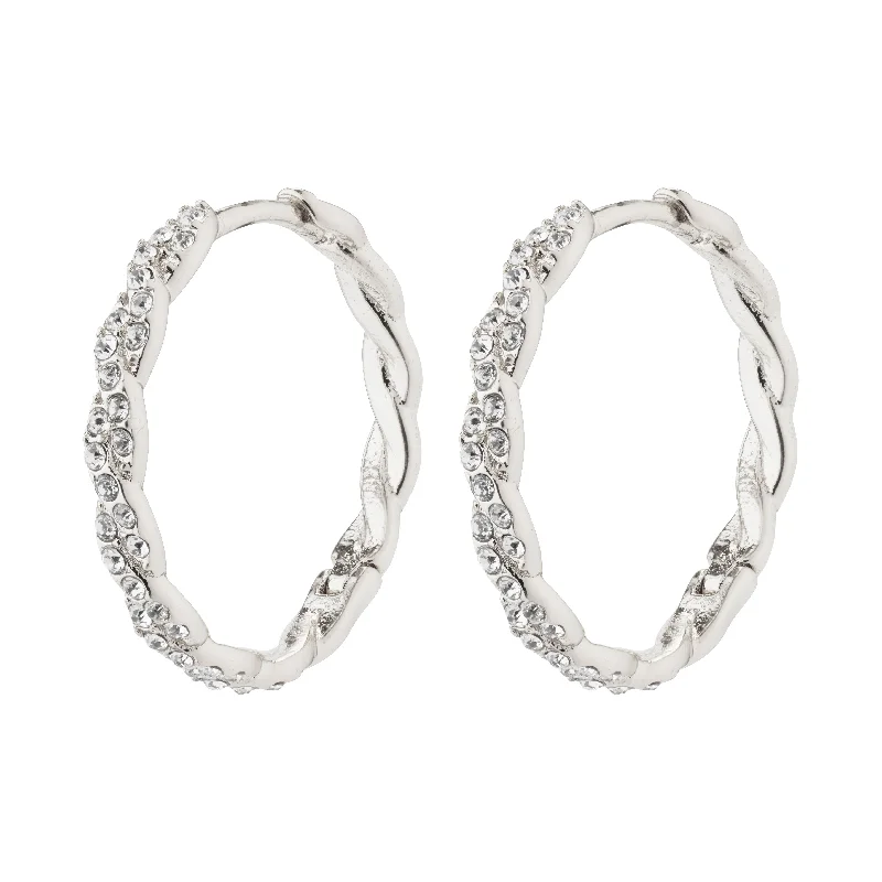 minimal earrings for women -EZO twirled crystal hoops silver-plated