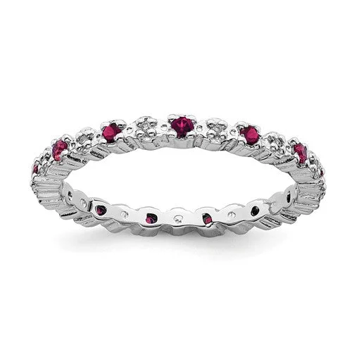 colorful necklaces for women -Sterling Silver Stackable Expressions Ruby & Diamond Alternating Eternity Ring