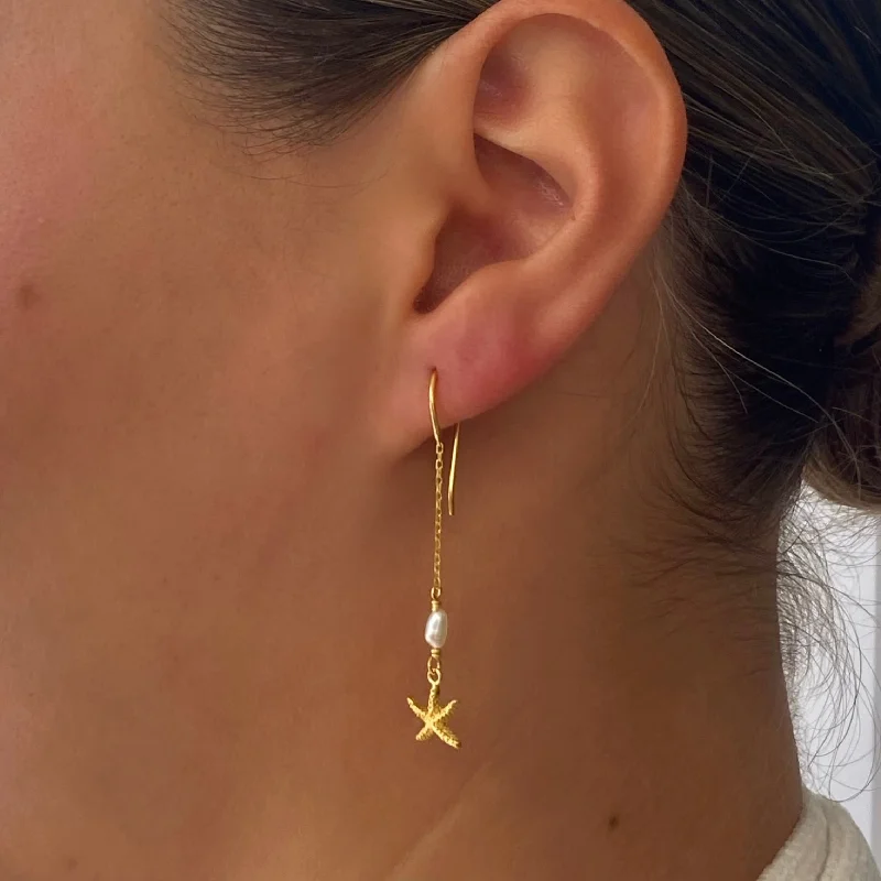 layered drop earrings for women -Sunlit Starfish Earrings gold