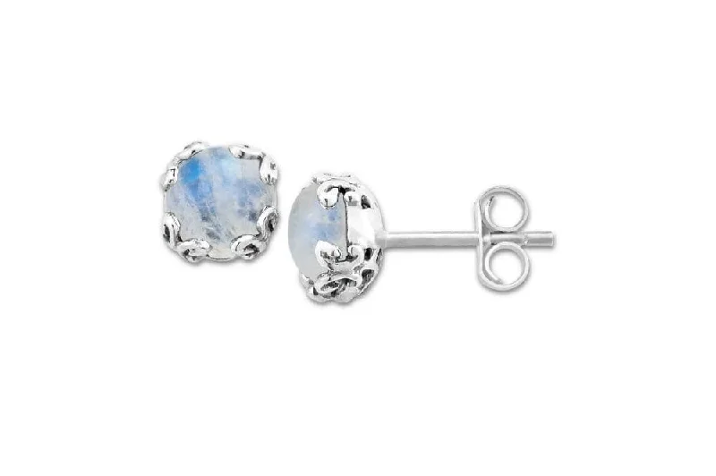 designer earrings for women -Glow Studs- Rainbow Moonstone