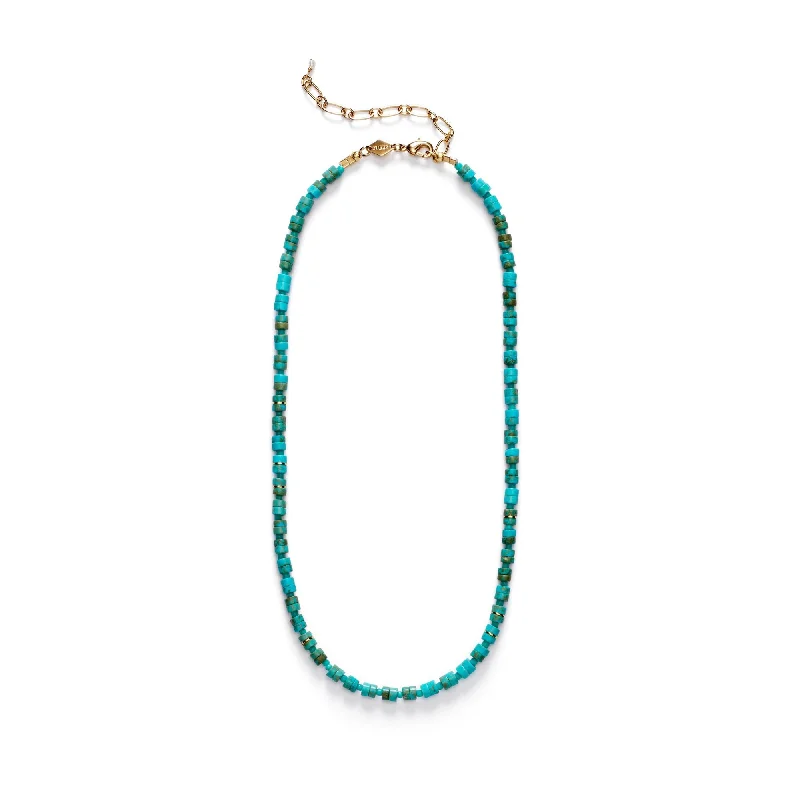 elegant gemstone necklaces for women -Lagoon Gold Plated Necklace w. Beads & Turquoises