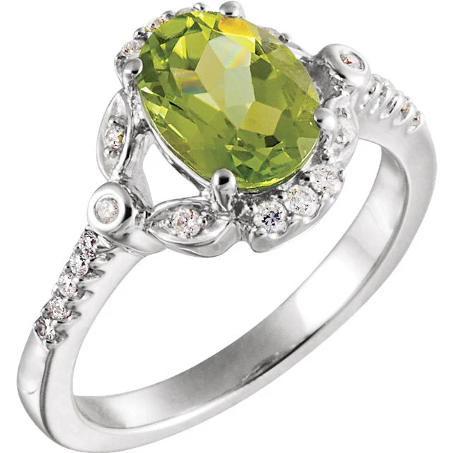 moonstone necklaces for women -14k White Gold Genuine Oval Peridot & Diamond Accented Ring