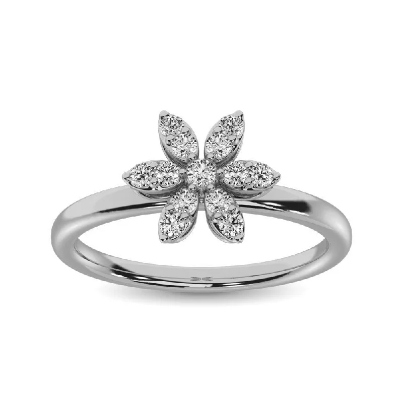 heart-shaped necklaces for women -10K White Gold 1/4 Ctw Diamond Flower Ring