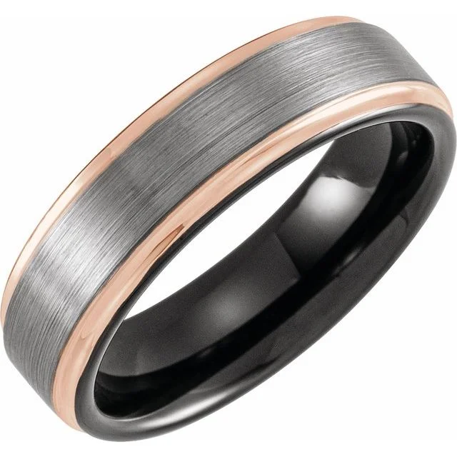 personalized gold necklaces for women -Black & 18K Rose Gold PVD Tungsten 6 mm Grooved Band with Satin Finish