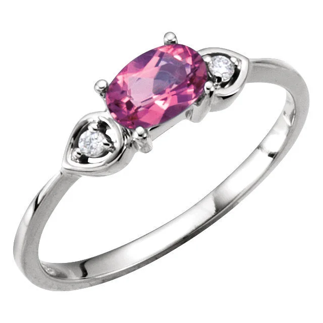 unique necklaces for women -14k White Gold Pink Tourmaline & Diamond 3-Stone Ring