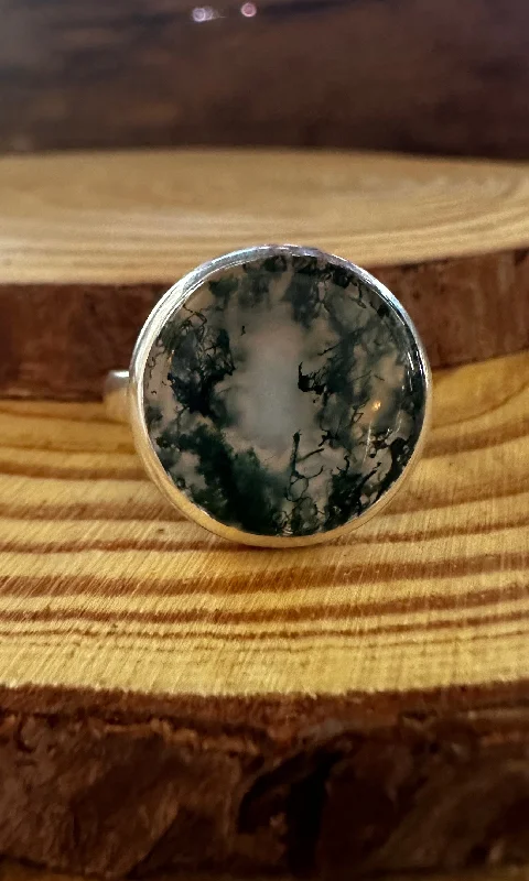 trendy rings for women -MOSS AGATE and Silver Ring • Size 9