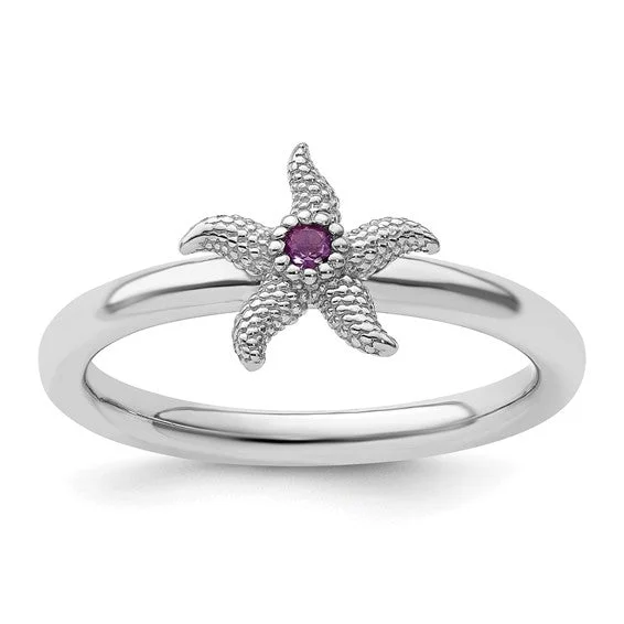 gold necklaces for women -Sterling Silver Stackable Expressions Amethyst Starfish Ring