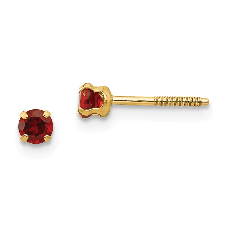 wedding drop earrings for women -Kids 3mm Garnet Screw Back Stud Earrings in 14k Yellow Gold