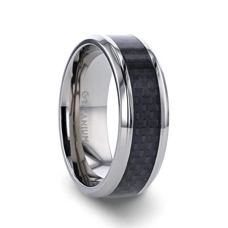 adjustable gold necklaces for women -Thorsten COLOSSEUM Black Carbon Fiber Inlay Titanium Wedding Band - 8mm