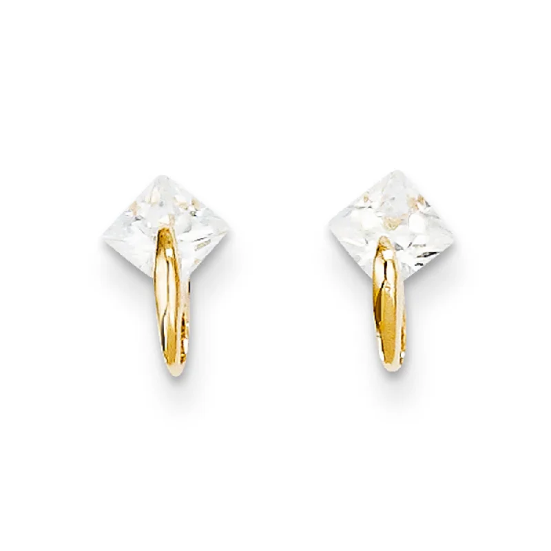 glamorous earrings for women -Kids 4mm Square Cubic Zirconia Post Earrings in 14k Yellow Gold