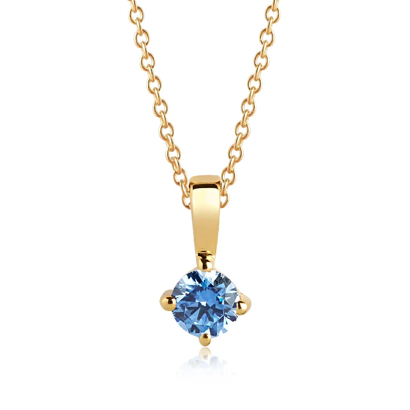 statement piece necklaces for women -Princess Piccolo Round Gold Plated Necklace w. Blue Zirconias