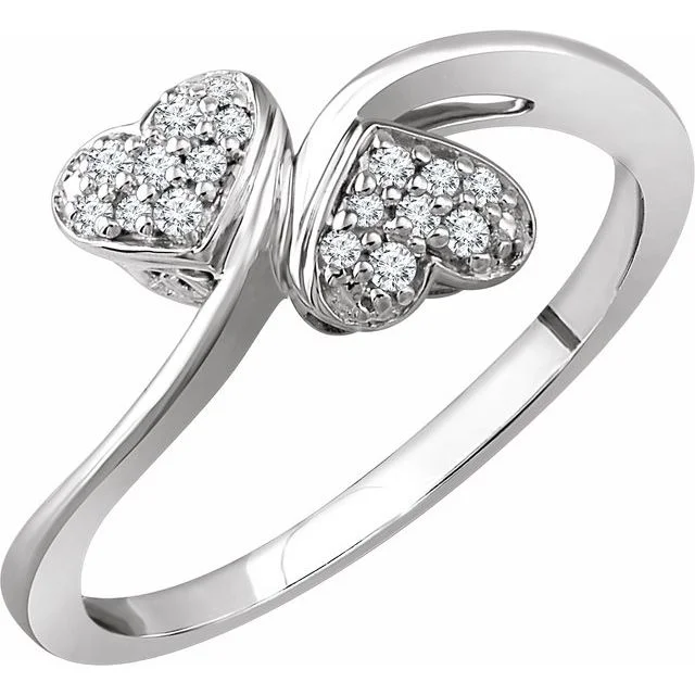 bridal necklaces for women -10K White Gold 1/10 CTW Natural Diamond Two Heart Promise Ring