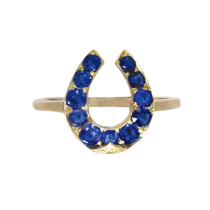 gold rings for women -Sapphire & Diamond Horse Shoe Ring