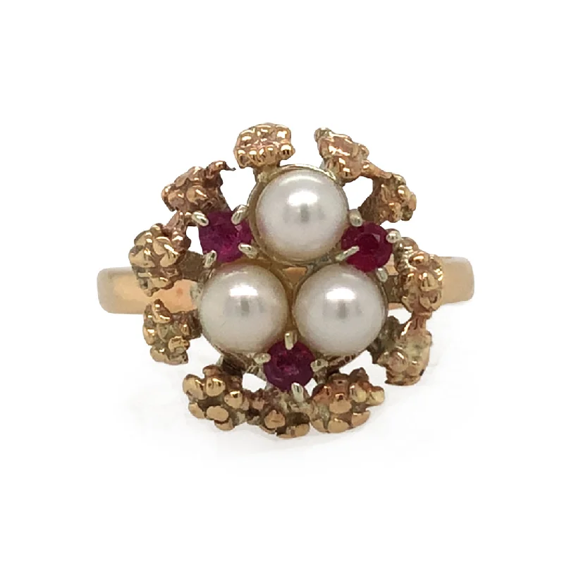 luxury wedding rings for women -Pearl & Ruby Cluster Ring