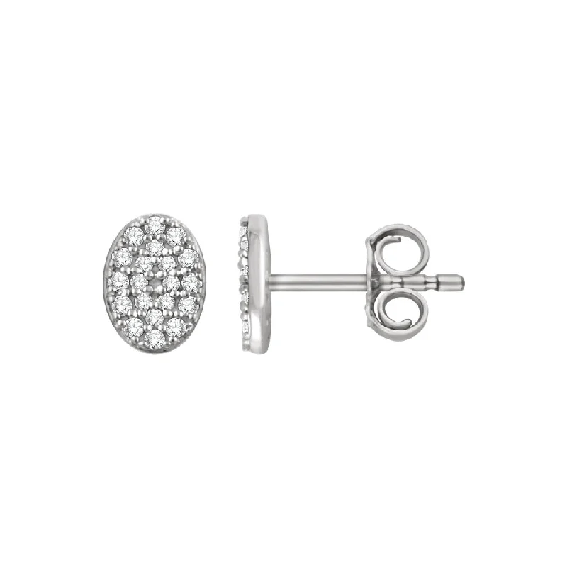 long drop earrings for women -7mm Oval Diamond Cluster Post Earrings in 14k White Gold