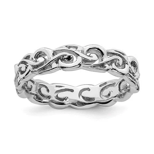 multi-layer necklaces for women -Sterling Silver Stackable Expressions 4.5mm Openwork Carved Ring