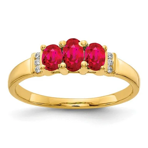 chic gemstone necklaces for women -14k Yellow Gold Triple Genuine Oval Ruby And Diamond Ring