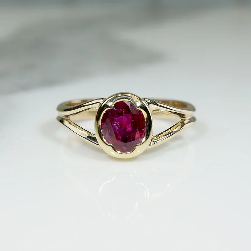 personalized engagement rings -Rose Red Ruby in Handmade Gold Solitaire Ring by 720