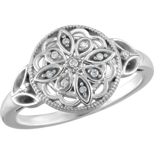 luxury necklaces for women -Sterling Silver .06 CTW Diamond Granulated Filigree Ring