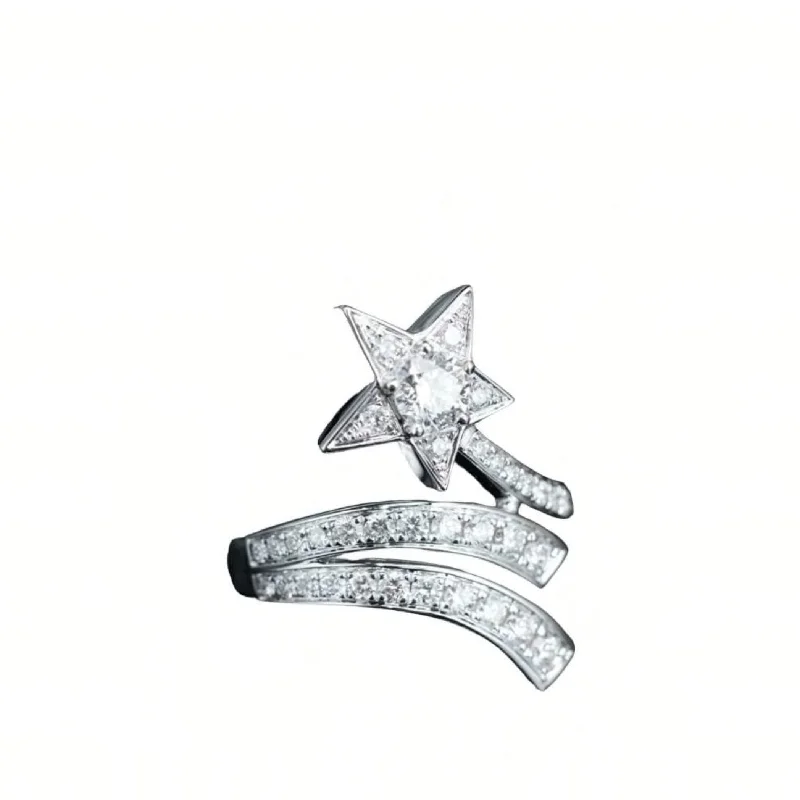 stackable rings for weddings -18K White Gold Diamond Shooting Star Comet Ring