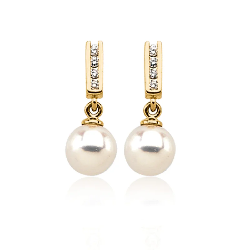 dazzling earrings for women -14k Yellow Gold Akoya Cultured Pearl & 1/8 Ctw Diamond Earrings