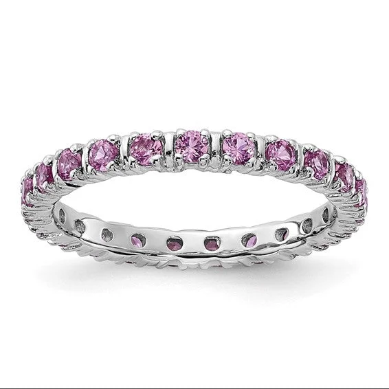 anniversary gift necklaces for women -Sterling Silver Stackable Expressions Created Pink Sapphire Eternity Ring