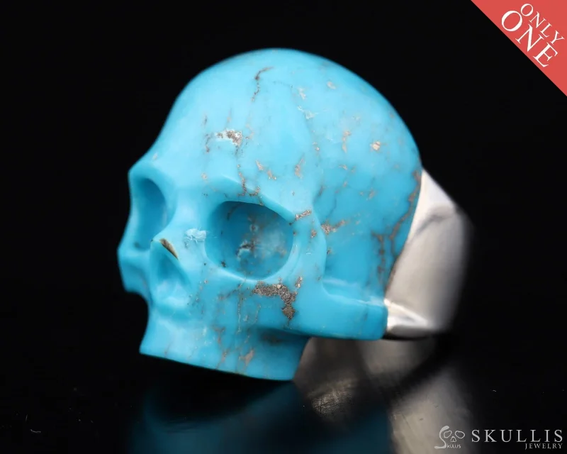 diamond rings for women -Skullis Signature Turquoise Gem Skull Ring, Hand Carved, Sterling Silver, for Women & Men - 0502784