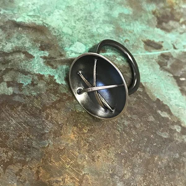 custom wedding bands for women -Small Nest/Cup Oxidized Silver Ring