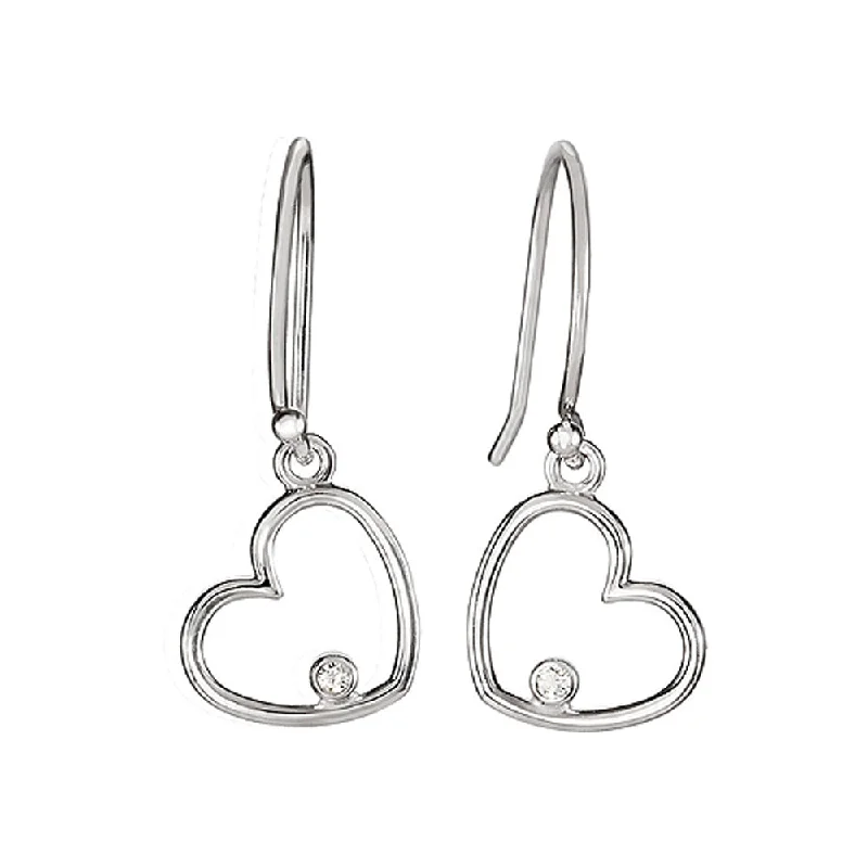 vintage earrings for women -Solitaire Diamond Heart Earrings in Sterling Silver