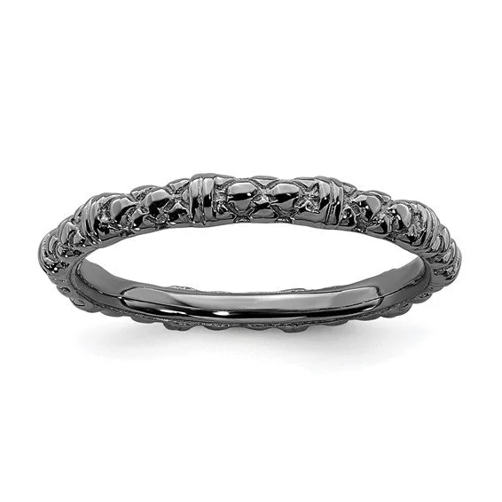 timeless necklaces for women -Sterling Silver Stackable Expressions Black Plated Cable Design Ring