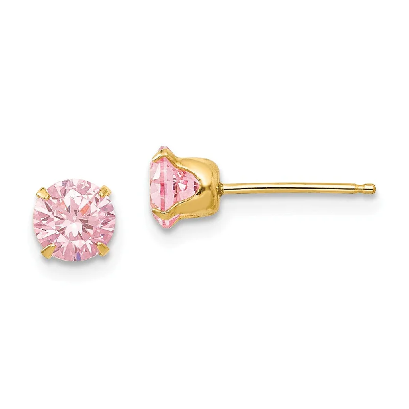 statement crystal earrings for women -5mm Pink Cubic Zirconia Stud Earrings in 14k Yellow Gold