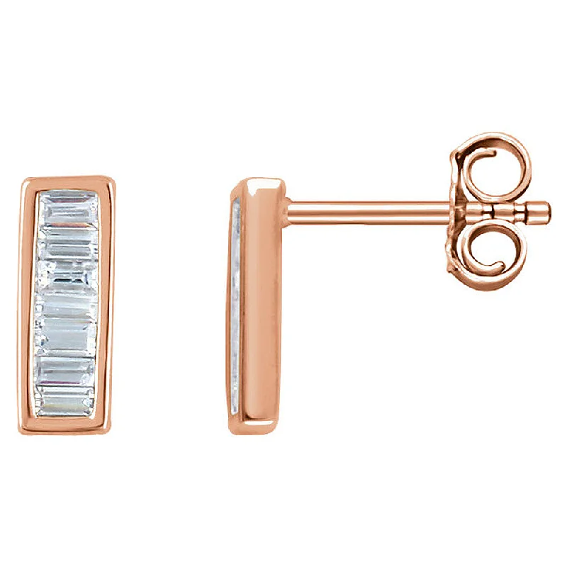 sterling silver drop earrings for women -3 x 9mm 14k Rose Gold 1/3 CTW (H-I, I1) Diamond Baguette Bar Earrings