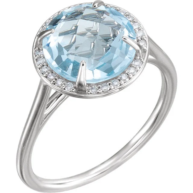 stunning necklaces for women -14k Gold 8mm Round Sky Blue Topaz and .05CTW Diamond Halo Ring