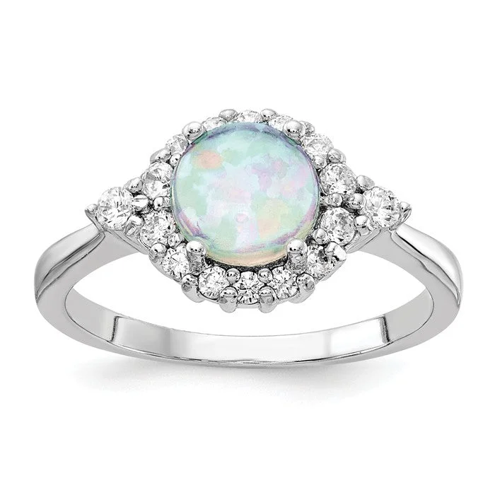 unique necklaces for women -Cheryl M Sterling Silver Round Created Opal & CZ Ring