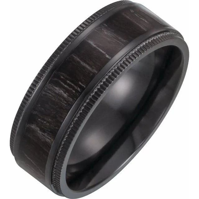 unique necklaces for women -Black Titanium 8 mm Coin-Edge Band with Wood Inlay