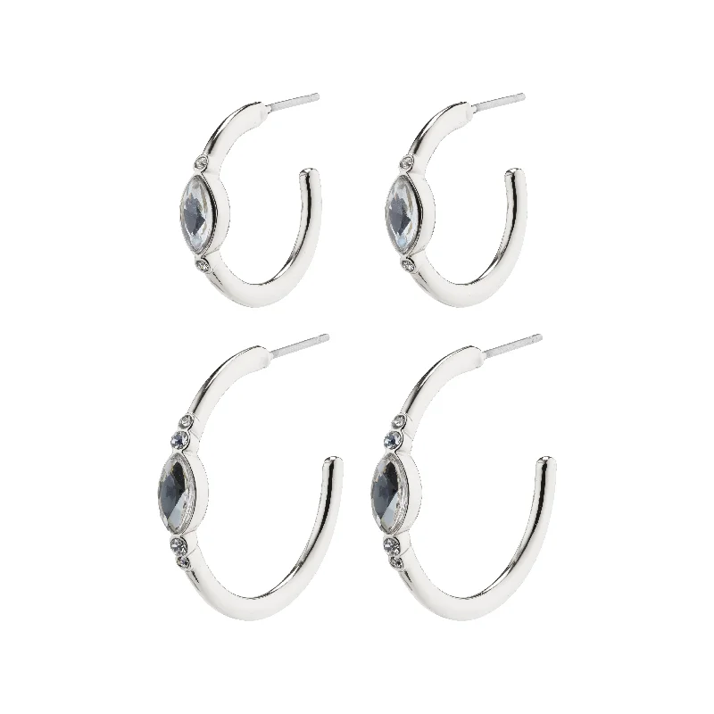 bridal earrings for women -ALEXANDRA crystal hoop earrings 2-in-1 set silver-plated