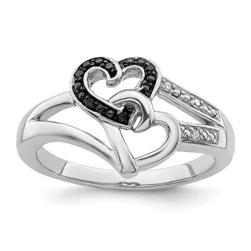 vintage-inspired necklaces for women -Sterling Silver Black & White Diamond Heart Ring