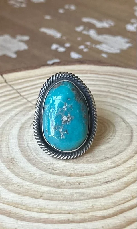 birthstone rings for women -CHIMNEY BUTTE Sterling Silver & Turquoise Navajo Ring, Size 9 1/2