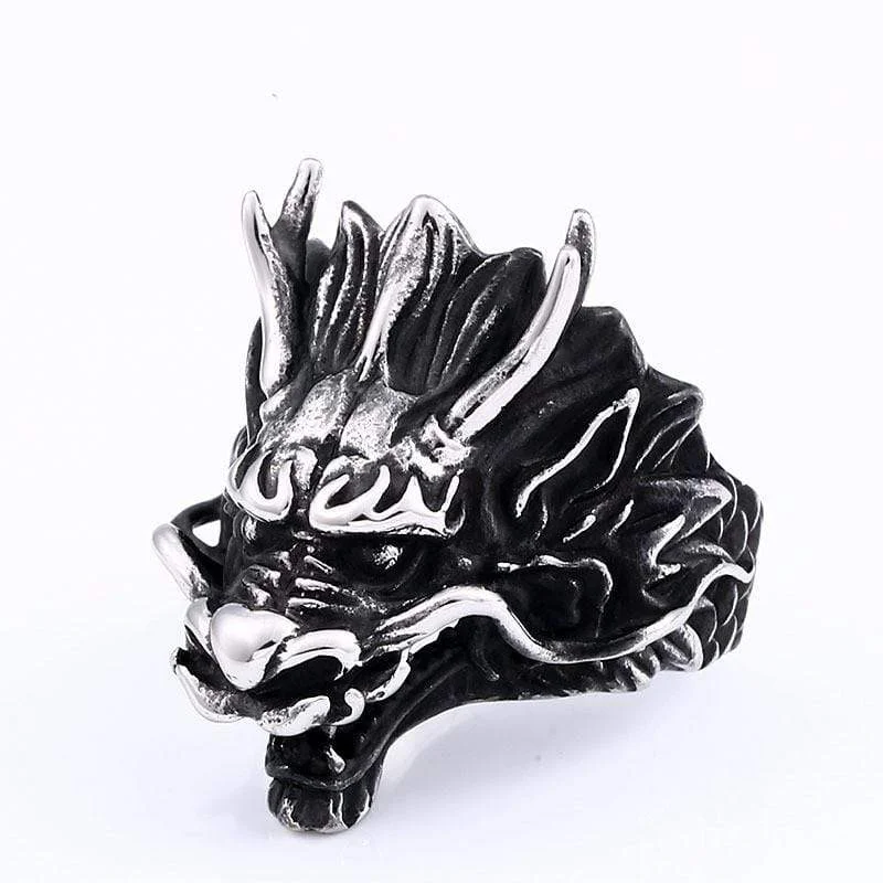 art deco rings for women -Men's Punk Dragon's Head Ring