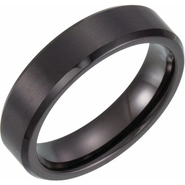 silver chain necklaces for women -Black PVD Tungsten 6 mm Beveled Edge Band