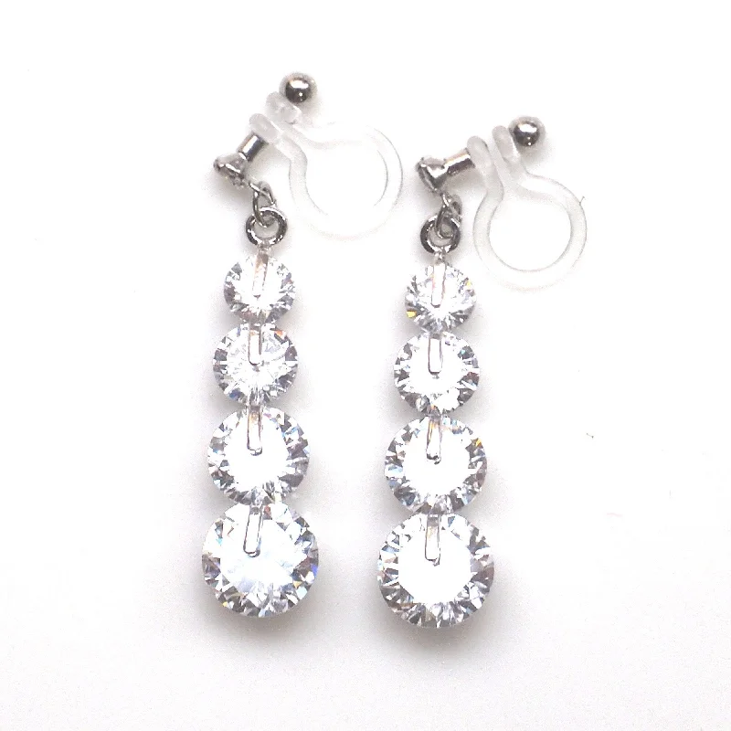 custom earrings for women -Gradated cubic zirconia invisible clip on earrings