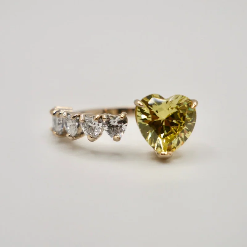 romantic engagement rings -18K Gold Floating Heart Ring with Yellow Sapphire, Diamonds, or Moissanites