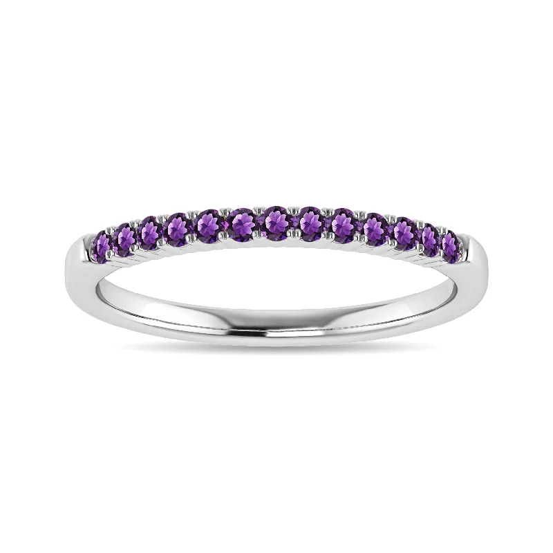 bridal pendant necklaces for women -Diamond 1/5 Ct.Tw. Amethyst Stackable Band in 10K White Gold