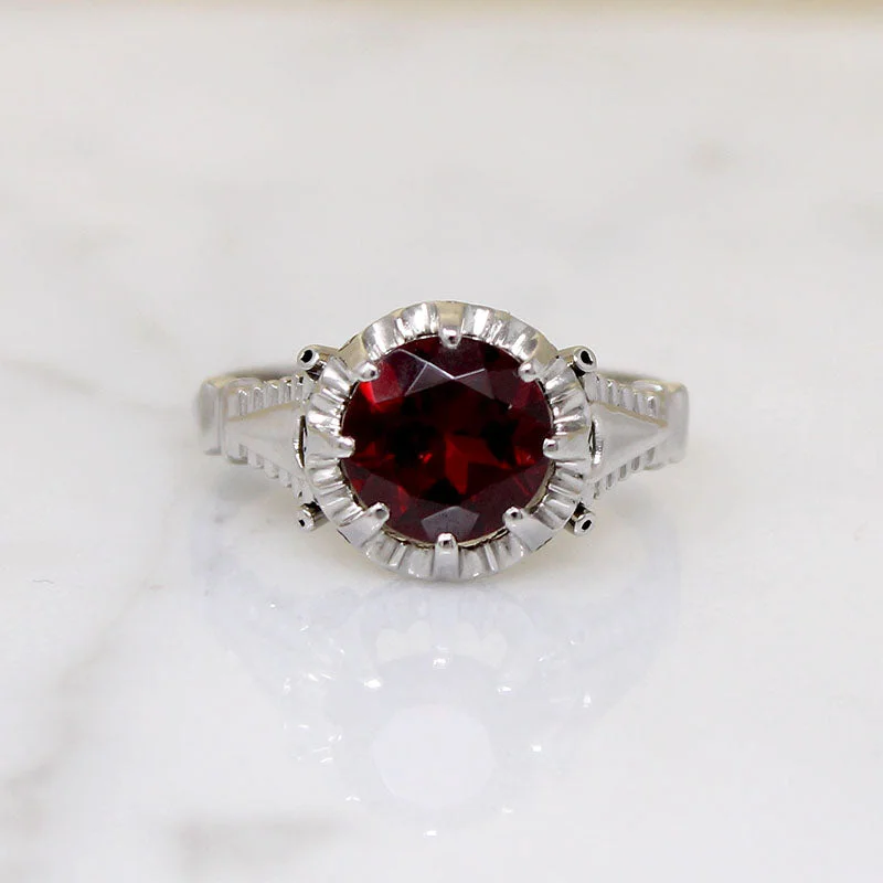 gemstone cocktail rings -Dramatic Art Moderne Garnet & White Gold Solitaire Ring