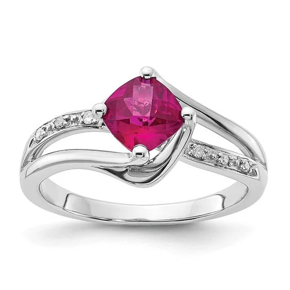 elegant gemstone necklaces for women -10k White Gold Created Ruby and Diamond Ring