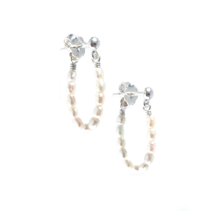 stackable earrings for women -Sunlit Shores Rice Pearl Loop Earrings Silver