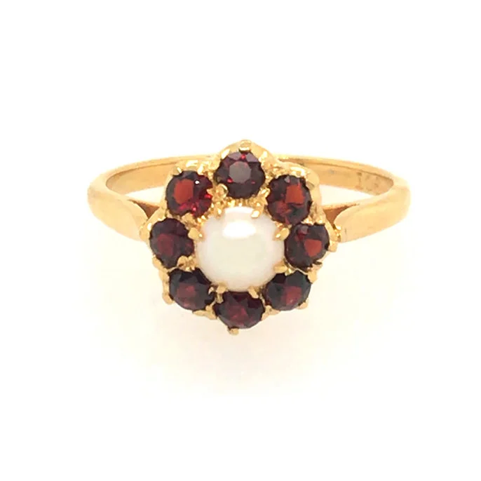 luxury rings for women -Garnet & Pearl Cluster Ring