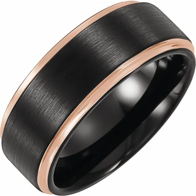 emerald necklaces for women -18K Rose Gold PVD and Black PVD Tungsten Flat Grooved Band 6mm or 8mm