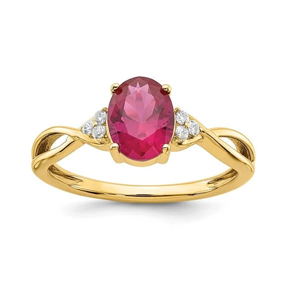 heirloom necklaces for women -14k Yellow Gold Oval Created Ruby and Diamond Ring