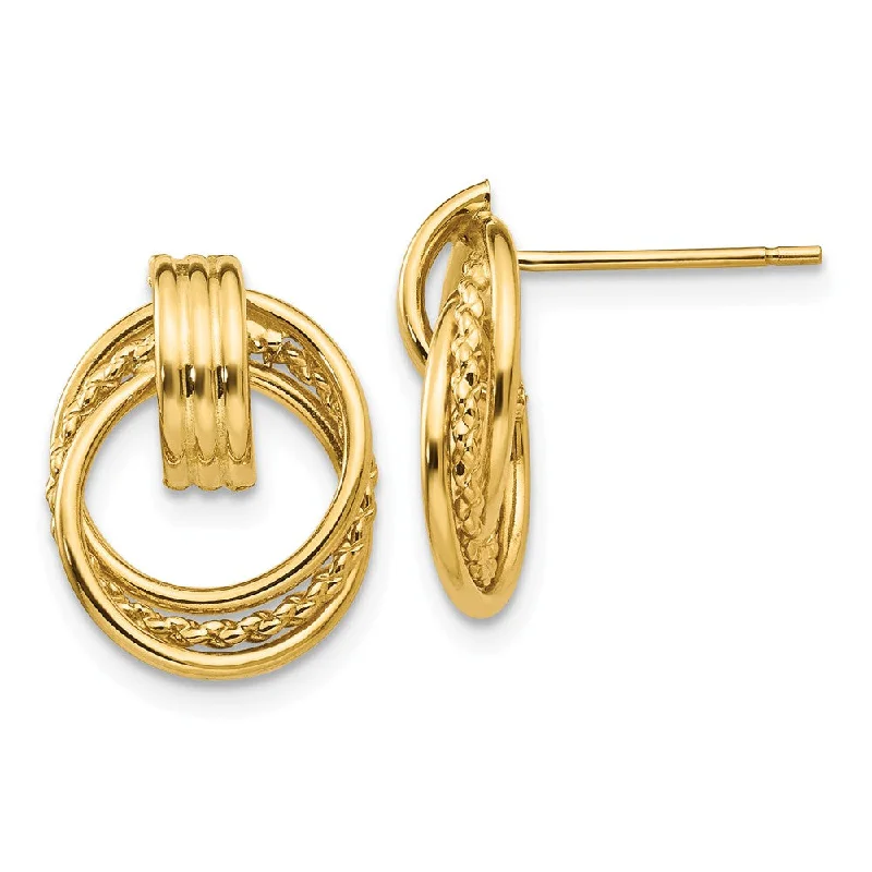 large statement earrings for women -Polished and Twisted Circle Post Earrings in 14k Yellow Gold